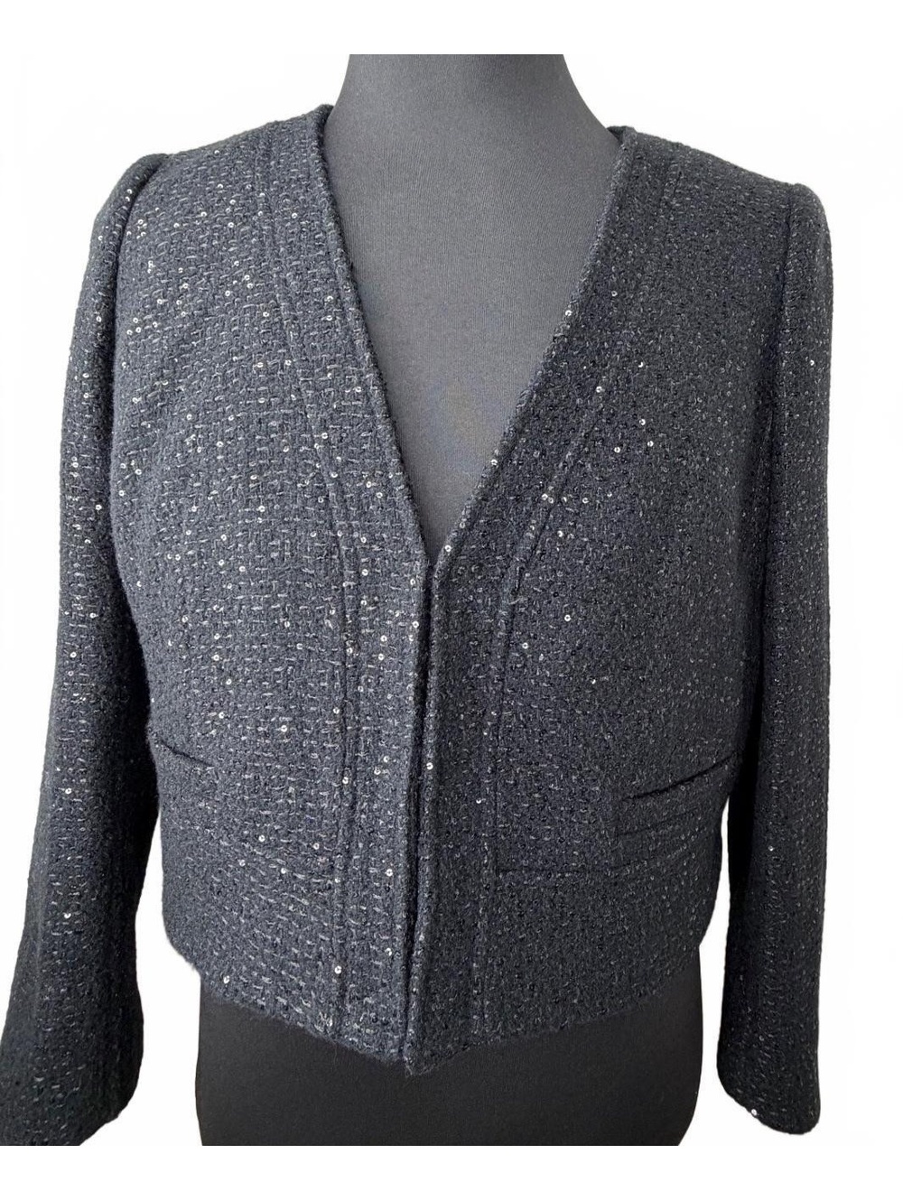 J.Crew Collection Navy Sequin Tweed Cropped Blazer Jacket Size 10